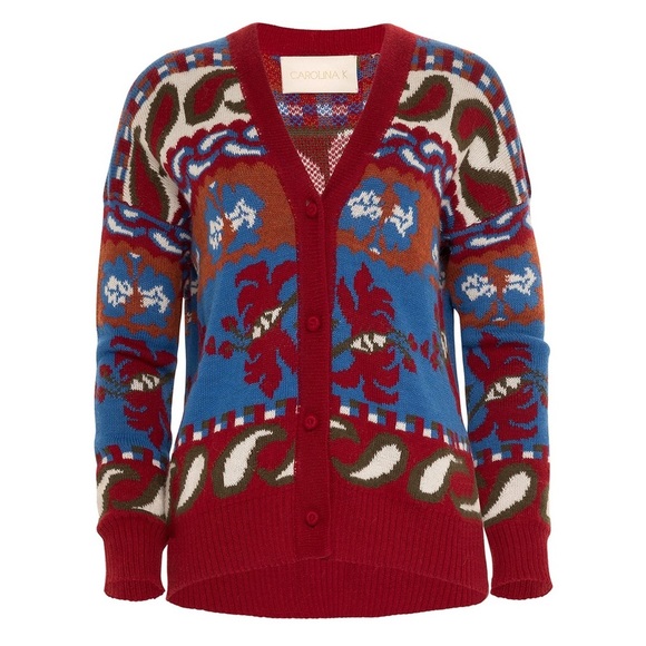 NWT Carolina K 100% Baby Alpaca Wool Sabina Bohemian Cardigan Cowboy Floral XS - Picture 3 of 15